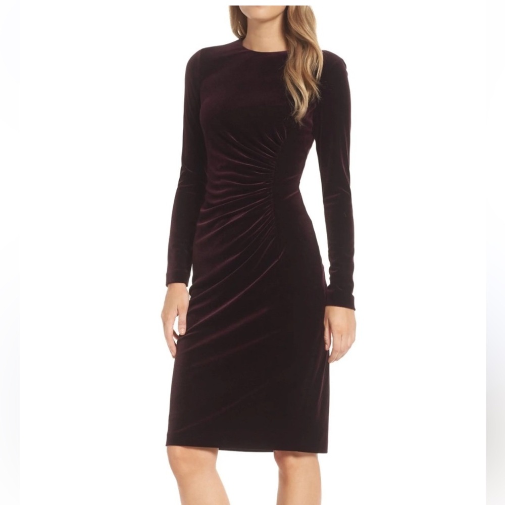 Harper Rose Ruched Velvet Long Sleeve Dress Burgundy‎ 12